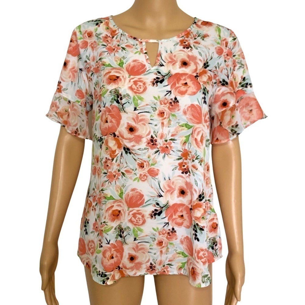 Van Heusen Women's peach floral Top blouse Size S